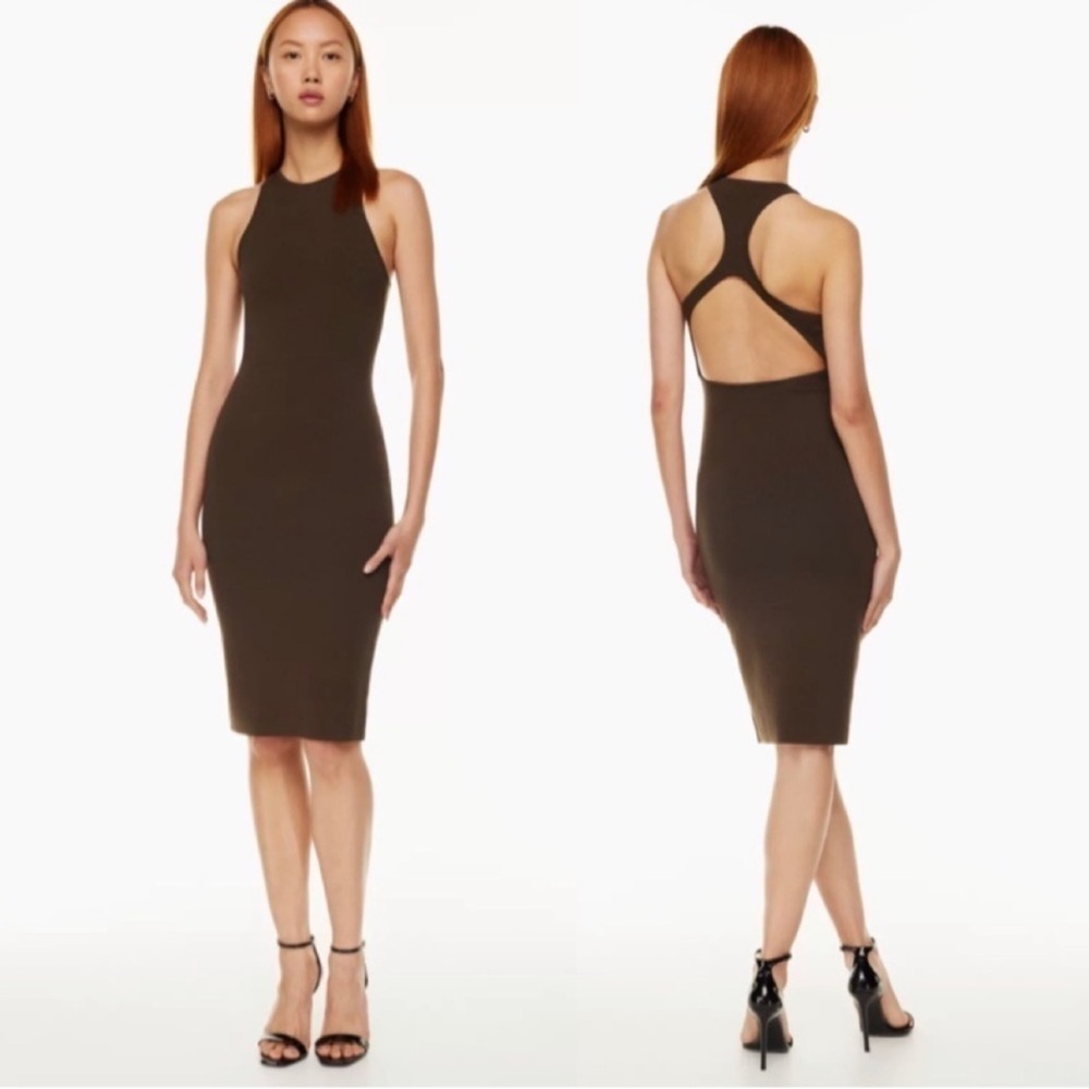 Aritzia Babaton Black Sculpt Knit Racer Back Body Con Dress